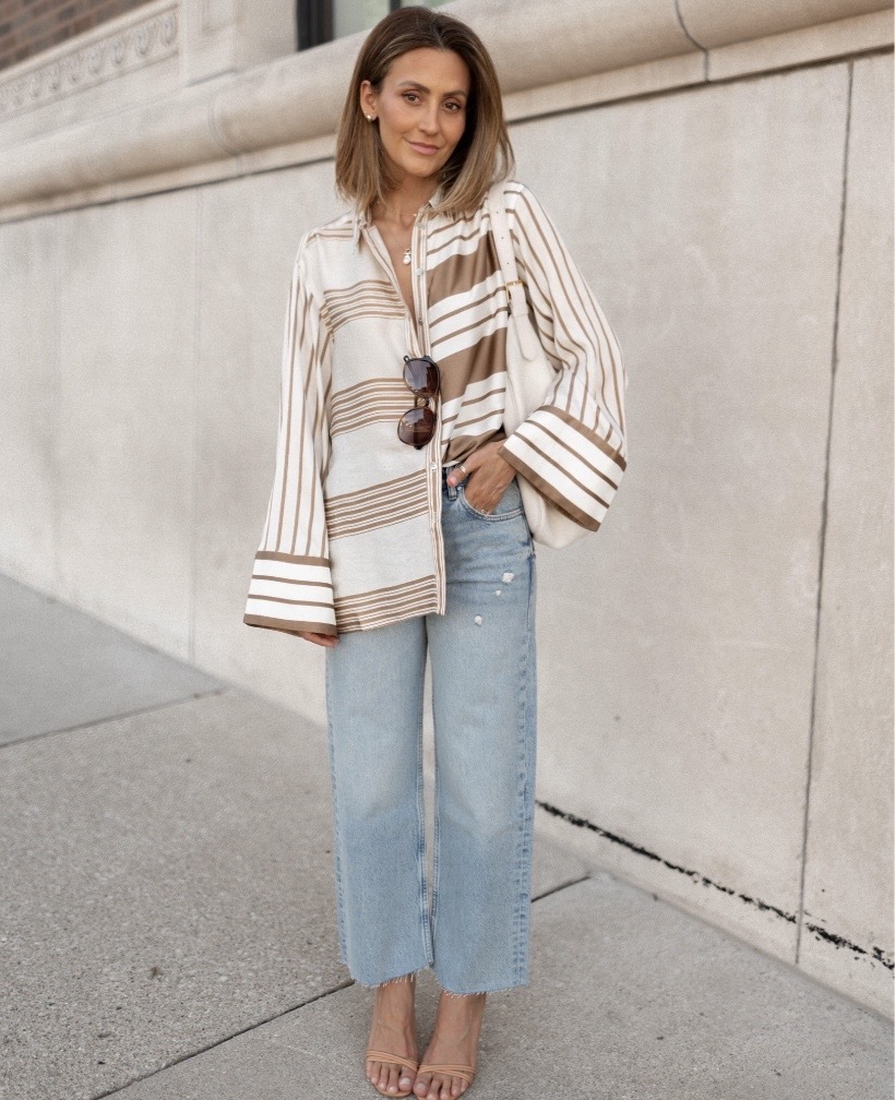 silk button down shirt with jeans and heels