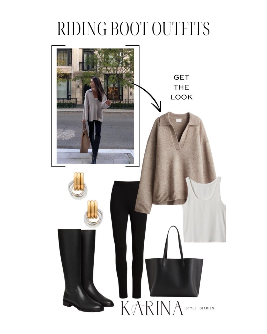 riding boot outfit with black leggings