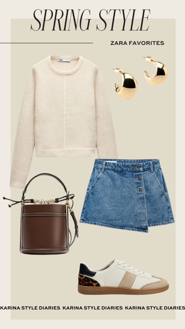 sweater and denim skort with leopard shoes zara