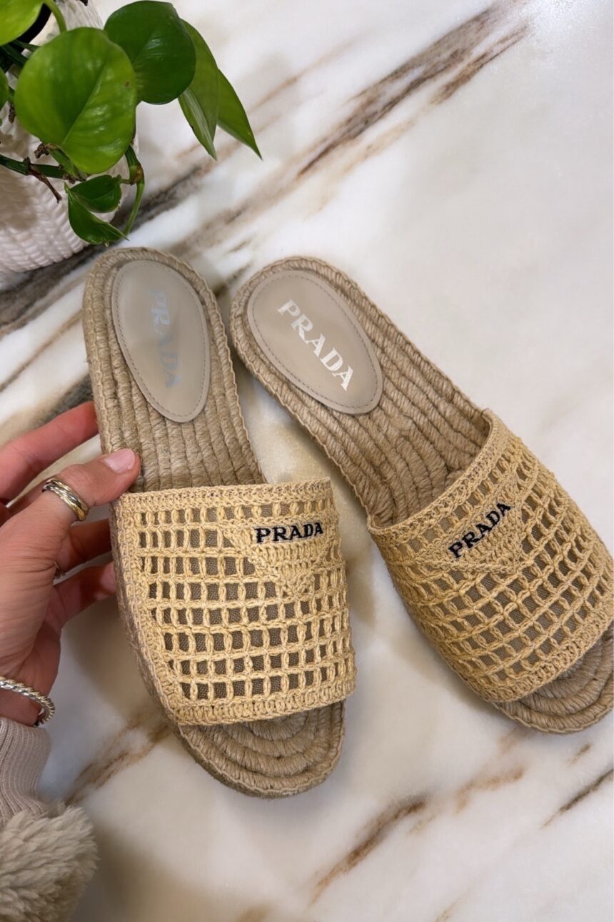 Prada raffia slide sandals